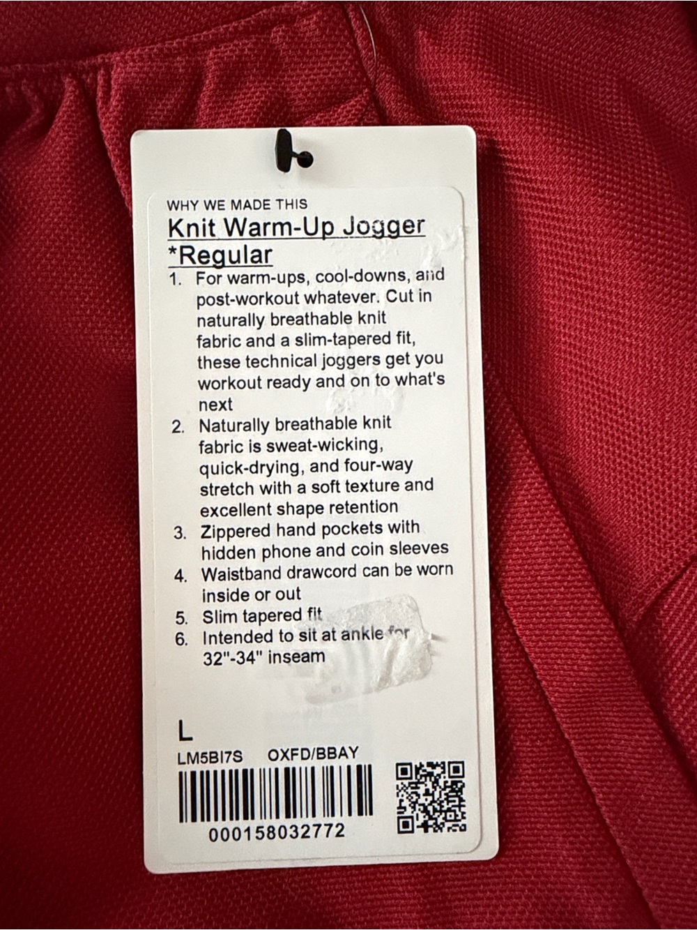 Lululemon Knit Warm-Up Jogger Regular NWT Oxford Red/Burgundy Bay Men’s Large - Picture 7 of 9